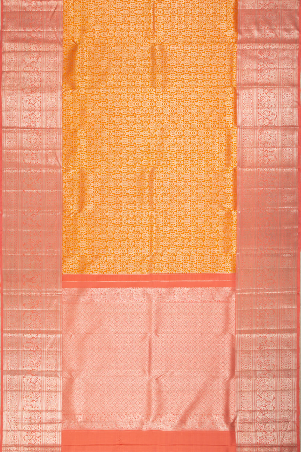 Kanchipuram Silk Brocade Orange Saree