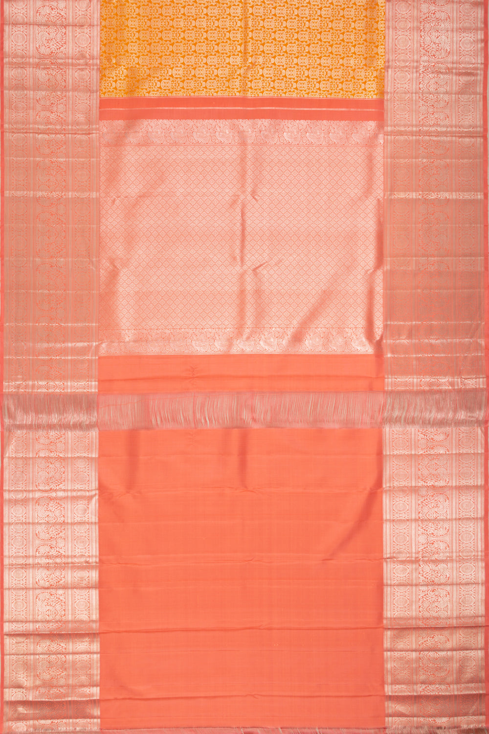 Kanchipuram Silk Brocade Orange Saree