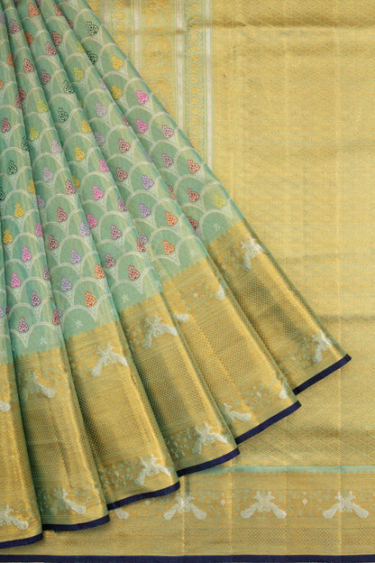 Kanchipuram Silk Tissue Brocade Pastel Green Saree