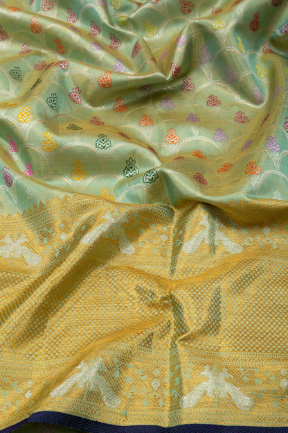 Kanchipuram Silk Tissue Brocade Pastel Green Saree