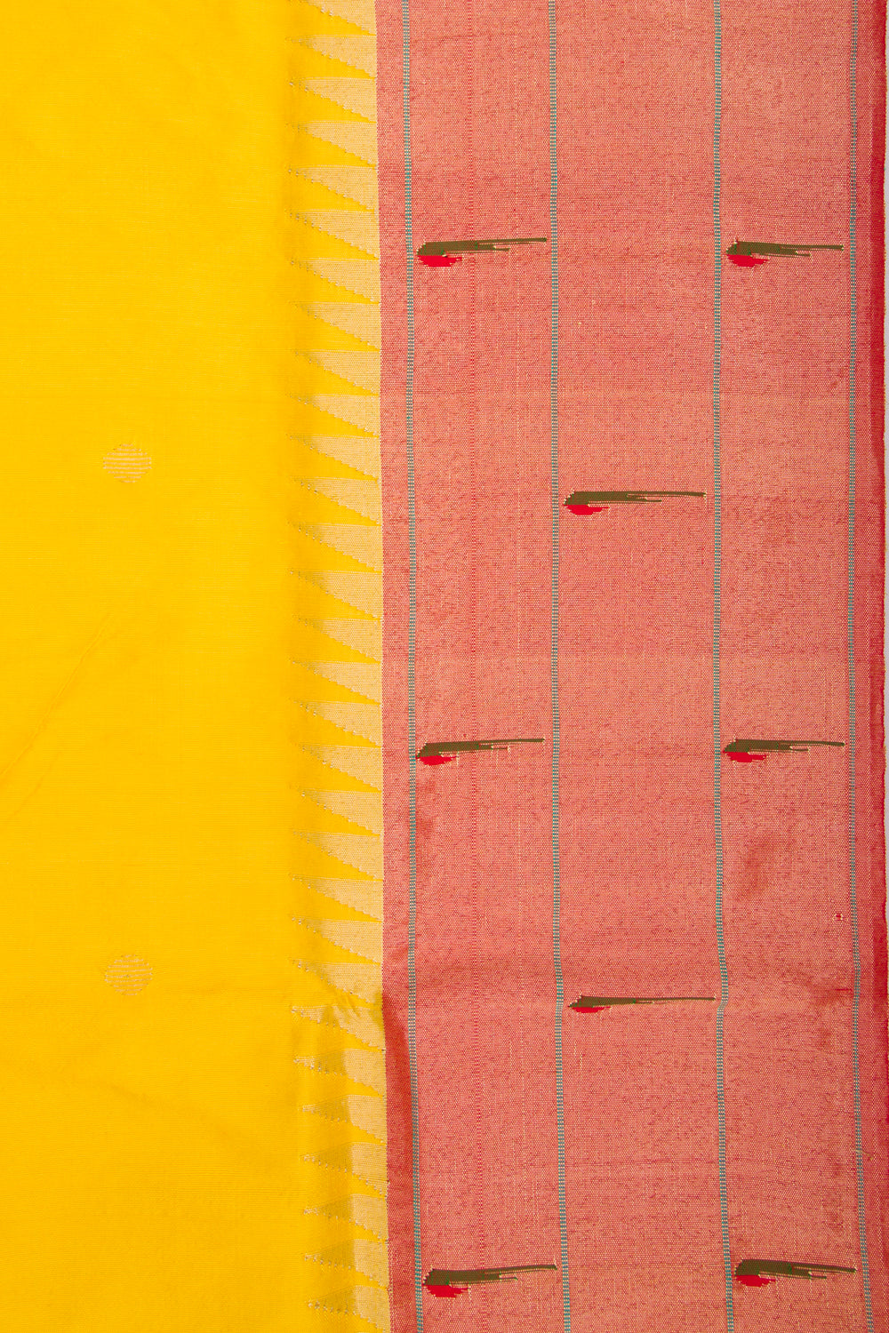 Paithani Silk Butta Yellow Saree With Triple Muniya Border