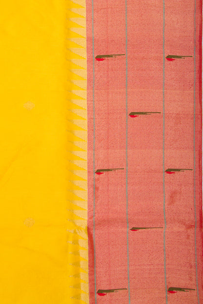 Paithani Silk Butta Yellow Saree With Triple Muniya Border