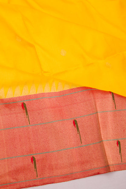Paithani Silk Butta Yellow Saree With Triple Muniya Border