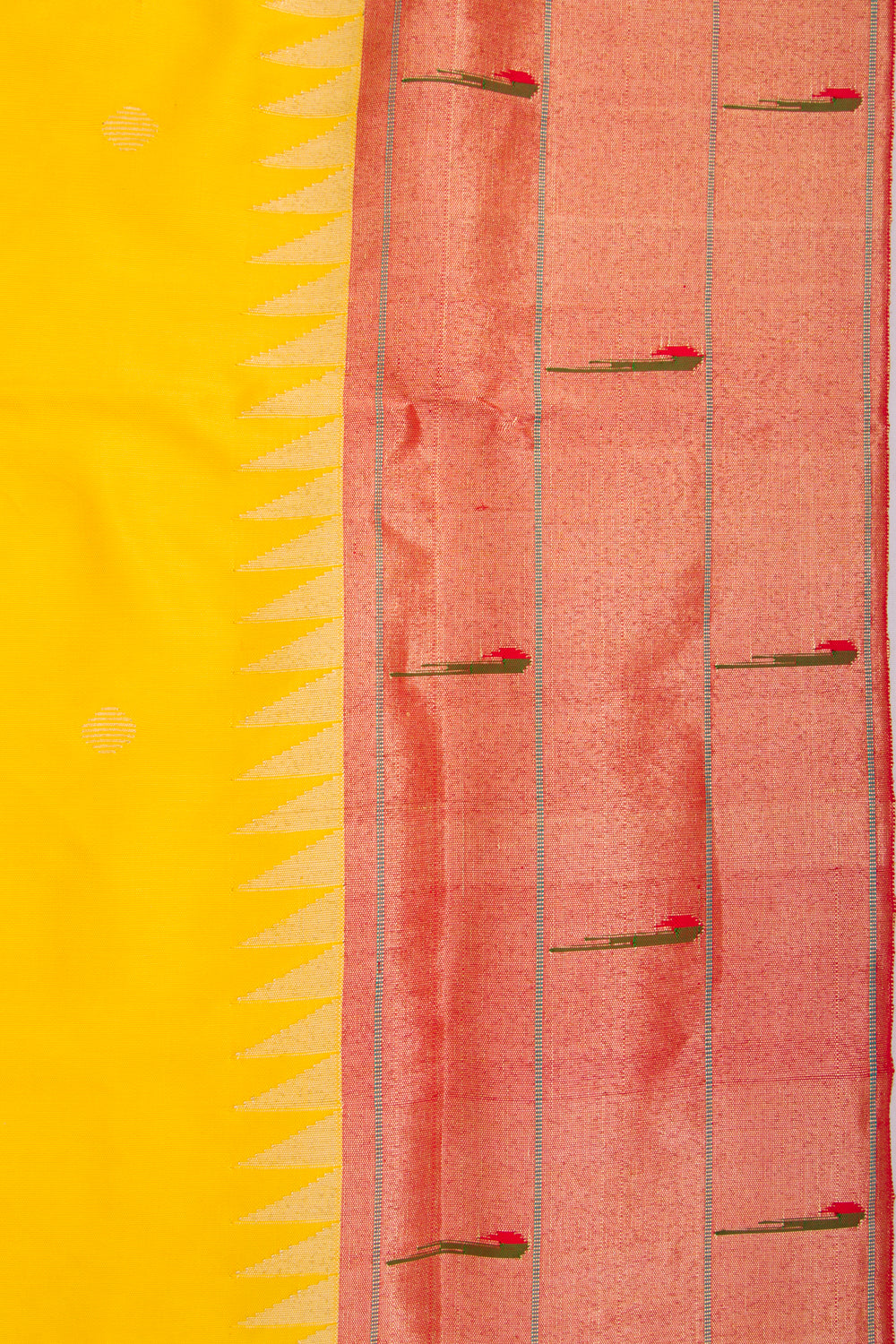 Paithani Silk Butta Yellow Saree With Triple Muniya Border