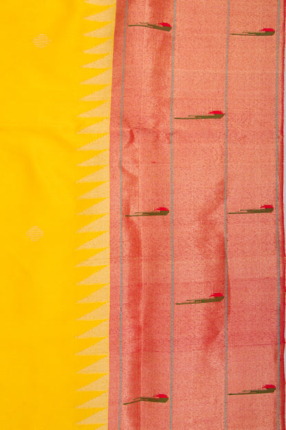 Paithani Silk Butta Yellow Saree With Triple Muniya Border