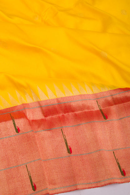 Paithani Silk Butta Yellow Saree With Triple Muniya Border