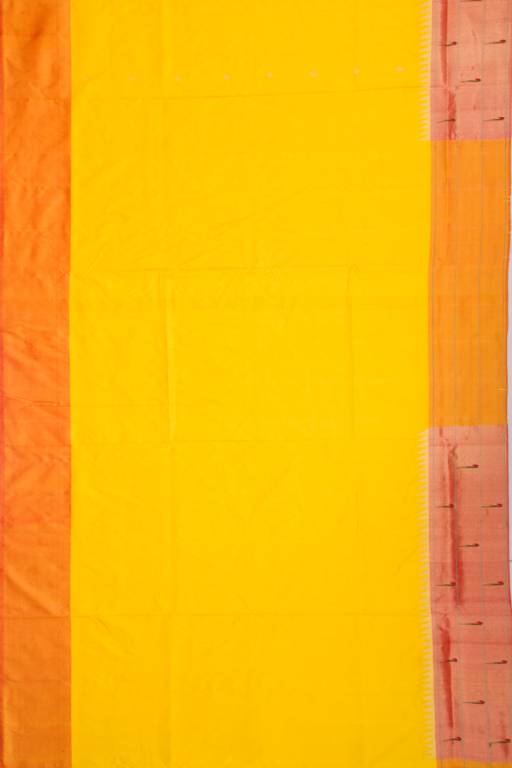 Paithani Silk Butta Yellow Saree With Triple Muniya Border