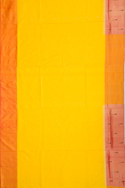 Paithani Silk Butta Yellow Saree With Triple Muniya Border