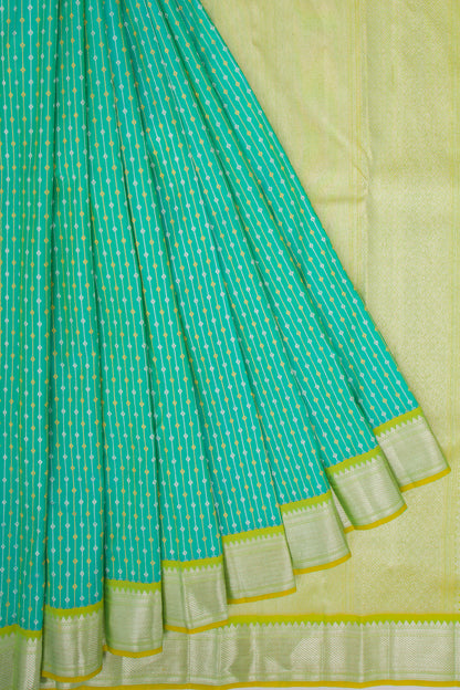 Kanchipuram Silk Vertical Lines Dual Tone Blue And Green Saree