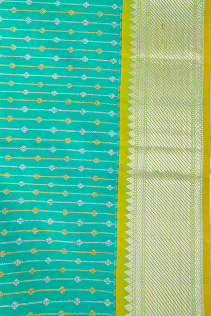 Kanchipuram Silk Vertical Lines Dual Tone Blue And Green Saree