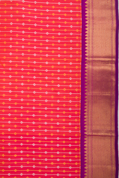 Kanchipuram Silk Vertical Lines Dual Tone Pink And Orange Saree