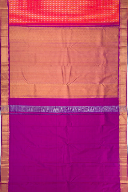 Kanchipuram Silk Vertical Lines Dual Tone Pink And Orange Saree