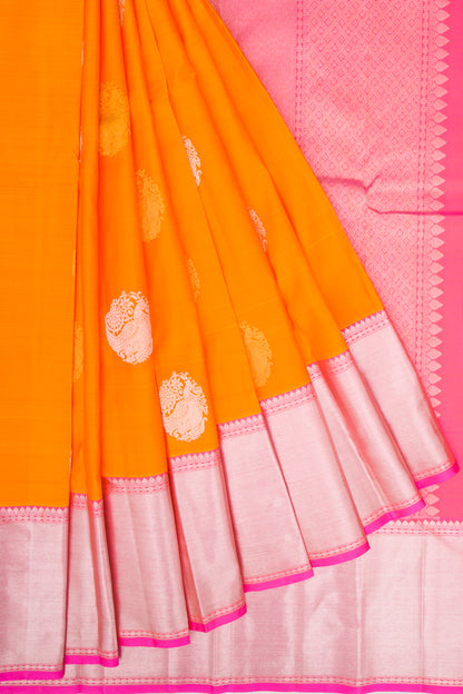 Kanchipuram Silk Butta Tagerine Orange Saree