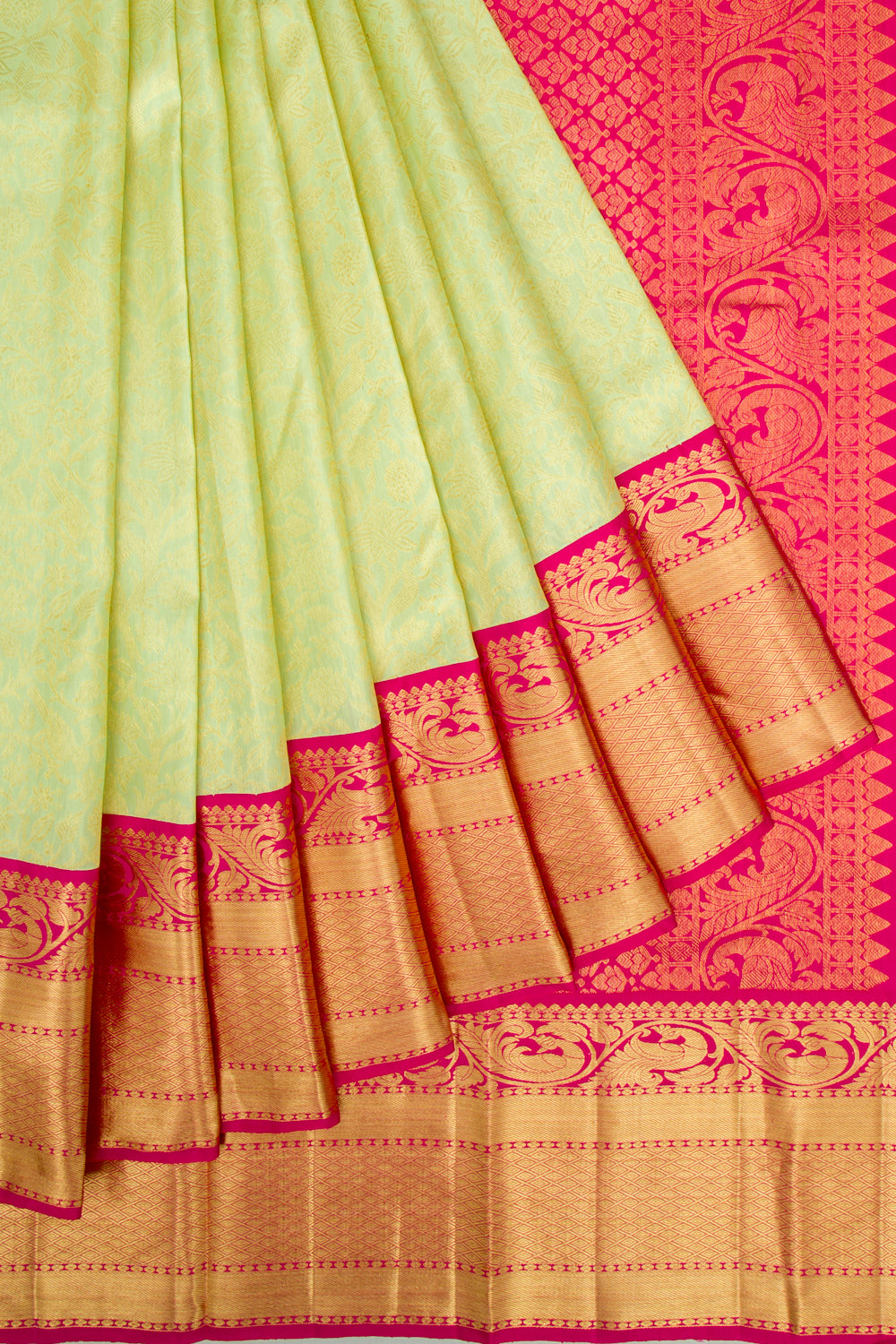 Kanchipuram Silk Jaal Pastel Green Saree