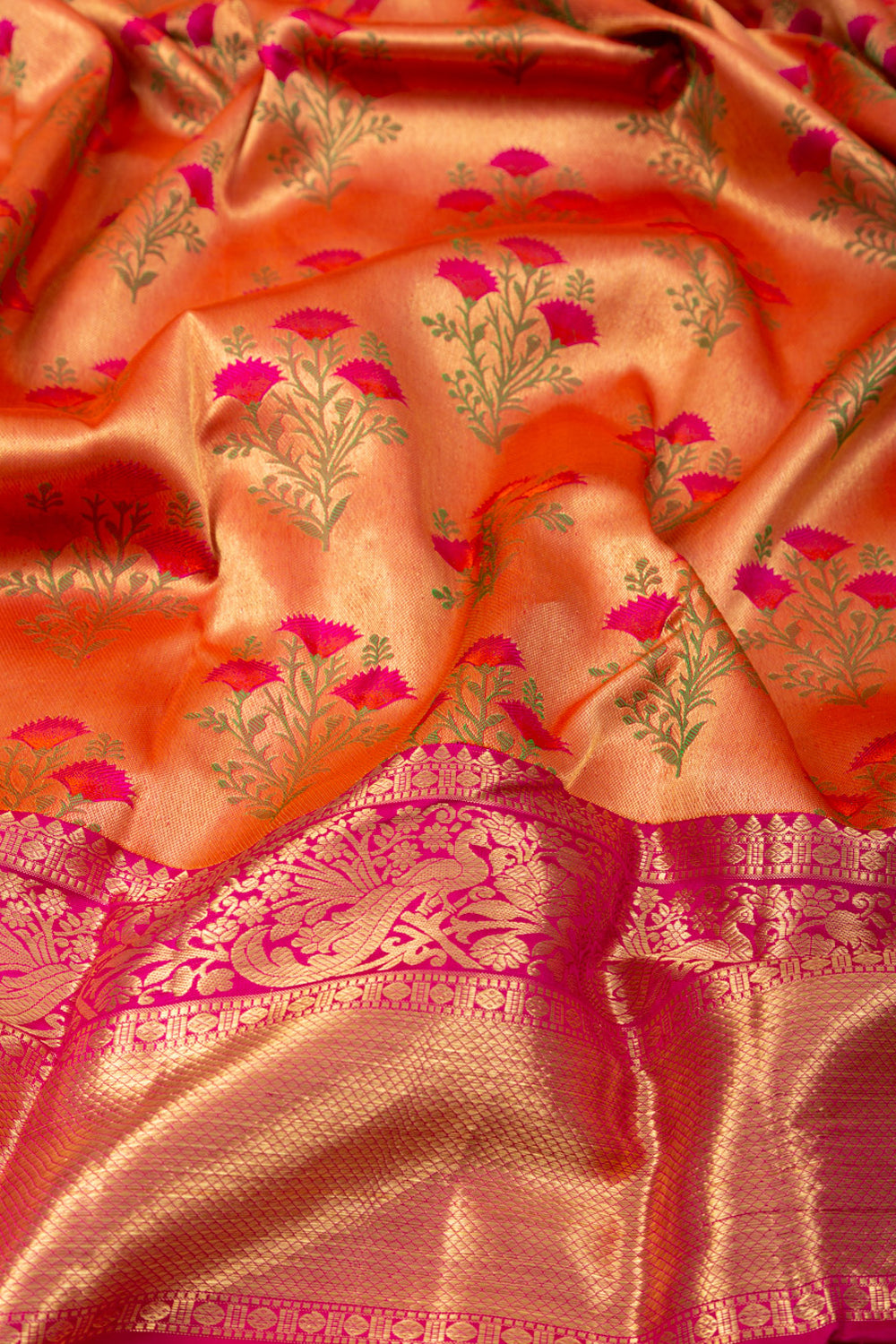 Kanchipuram Silk Tissue Butta Gold Saree