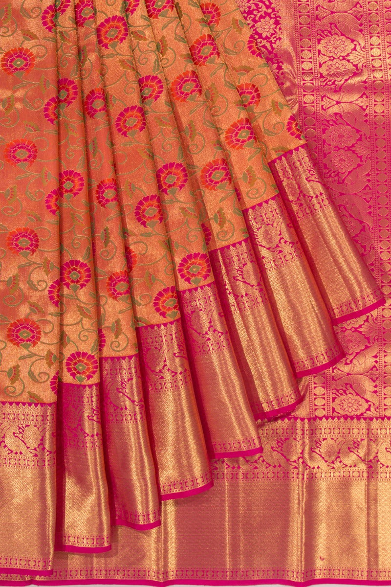 Kanchipuram Silk Tissue Jaal Gold Saree
