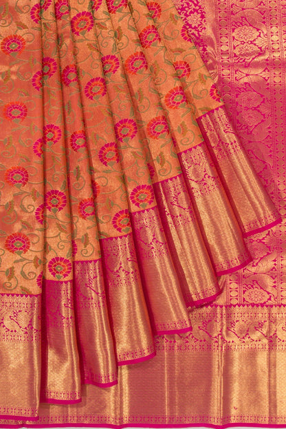 Kanchipuram Silk Tissue Jaal Gold Saree
