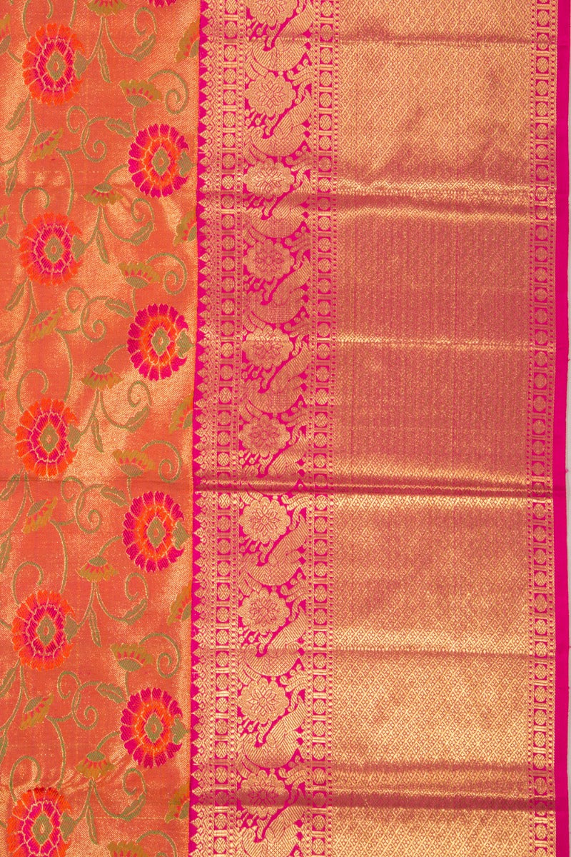 Kanchipuram Silk Tissue Jaal Gold Saree