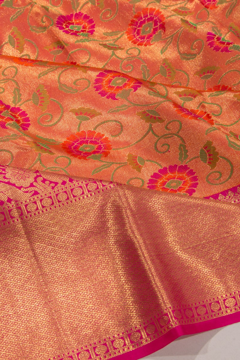 Kanchipuram Silk Tissue Jaal Gold Saree