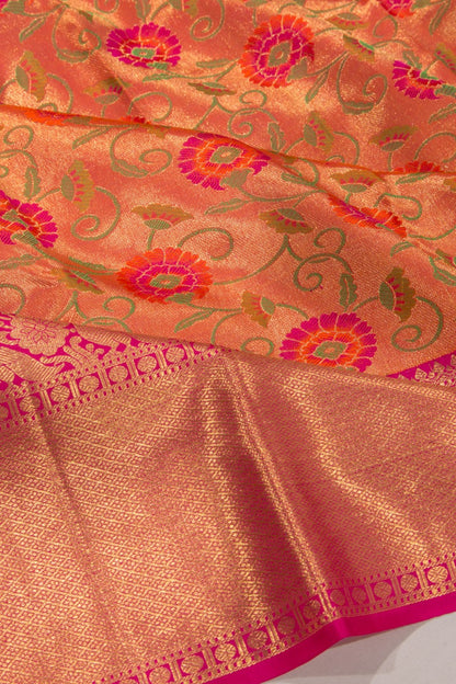 Kanchipuram Silk Tissue Jaal Gold Saree