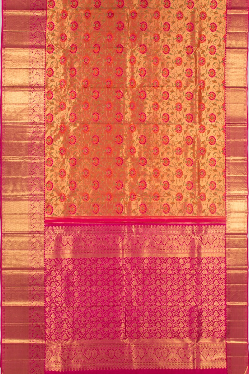 Kanchipuram Silk Tissue Jaal Gold Saree