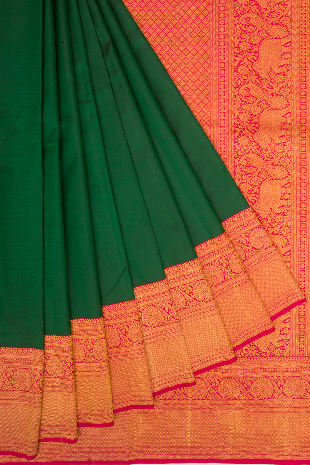 Kanchipuram Silk Plain Dark Green Saree