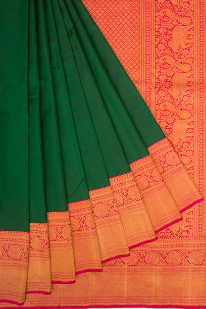 Kanchipuram Silk Plain Dark Green Saree