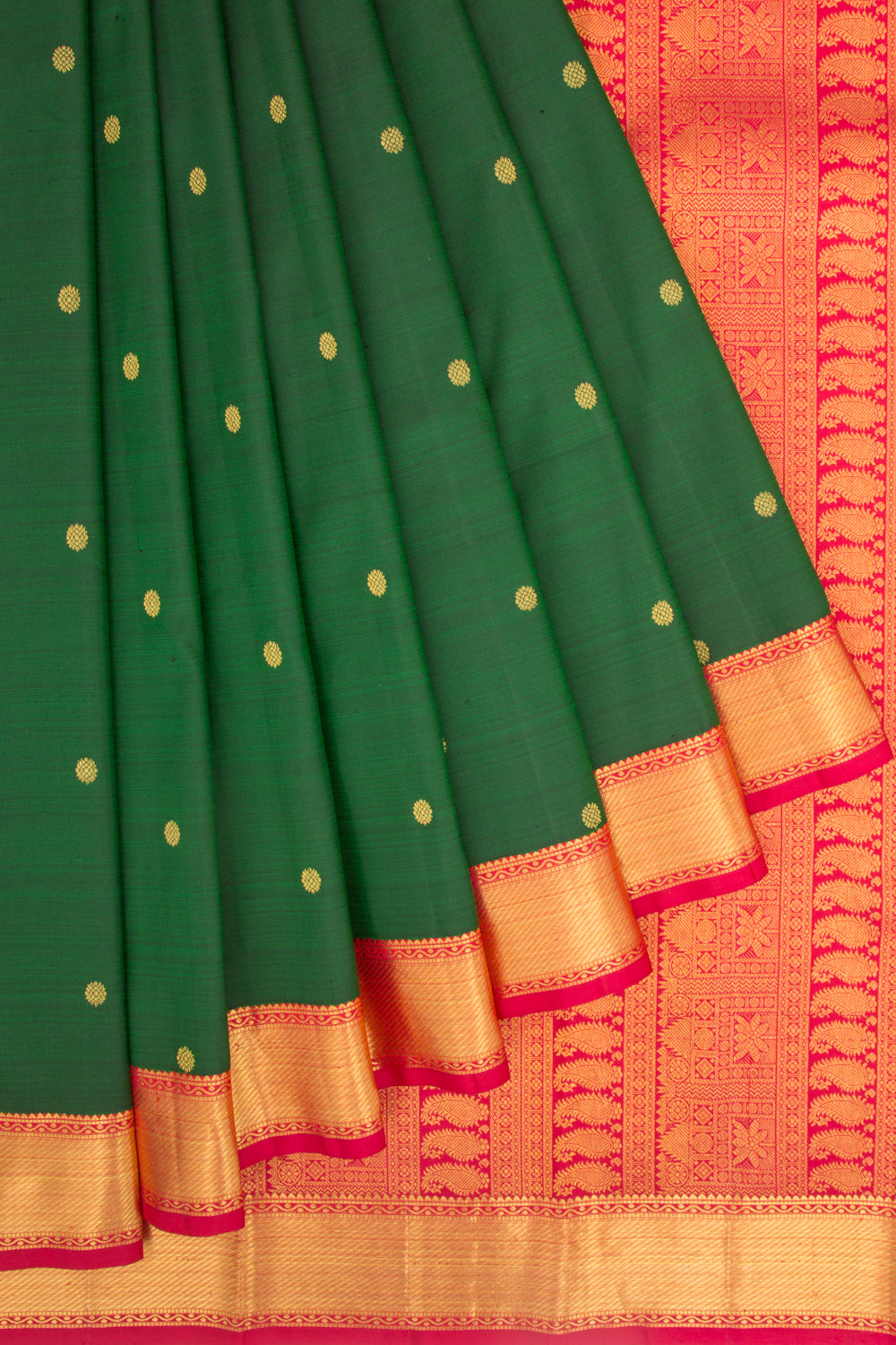 Kanchipuram Silk Butta Bottle Green Saree
