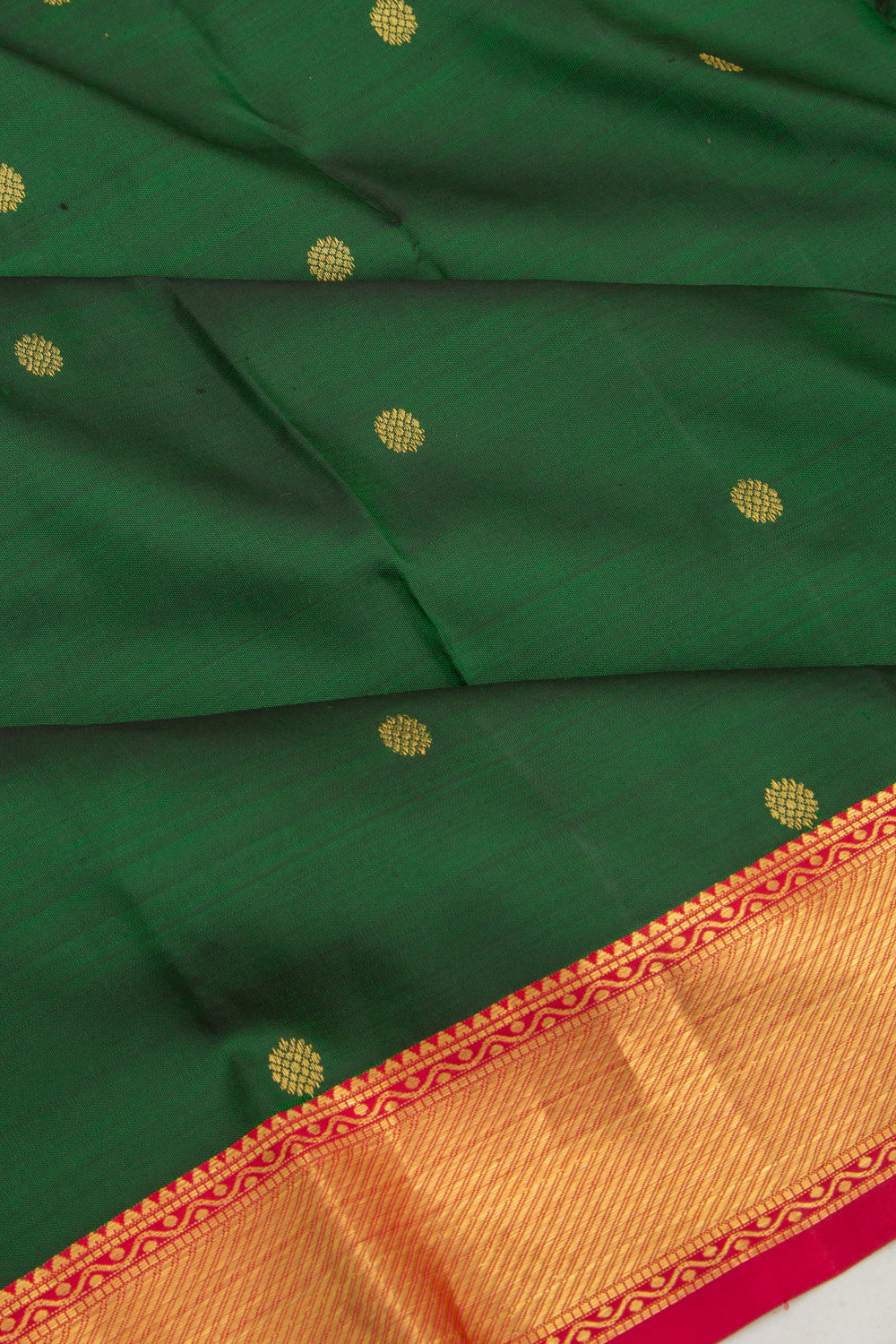 Kanchipuram Silk Butta Bottle Green Saree