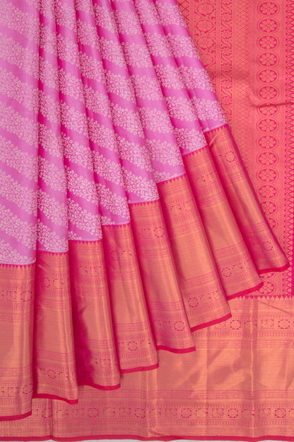 Kanchipuram Silk Diagonal Lines Pink Saree