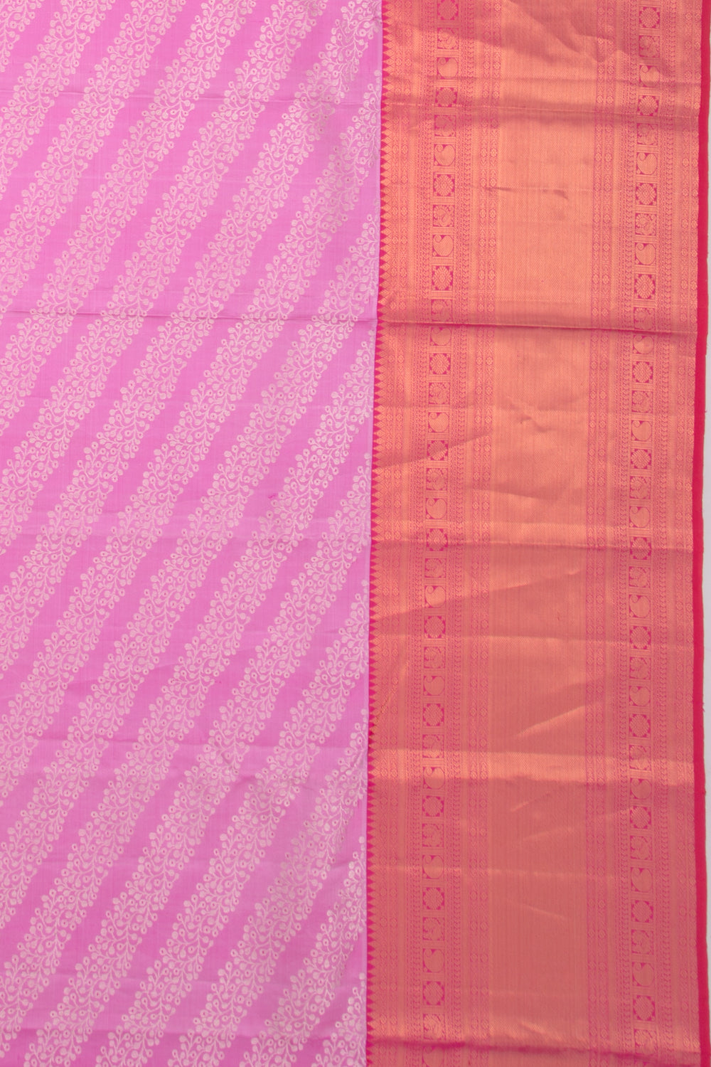 Kanchipuram Silk Diagonal Lines Pink Saree