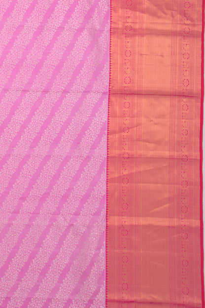 Kanchipuram Silk Diagonal Lines Pink Saree
