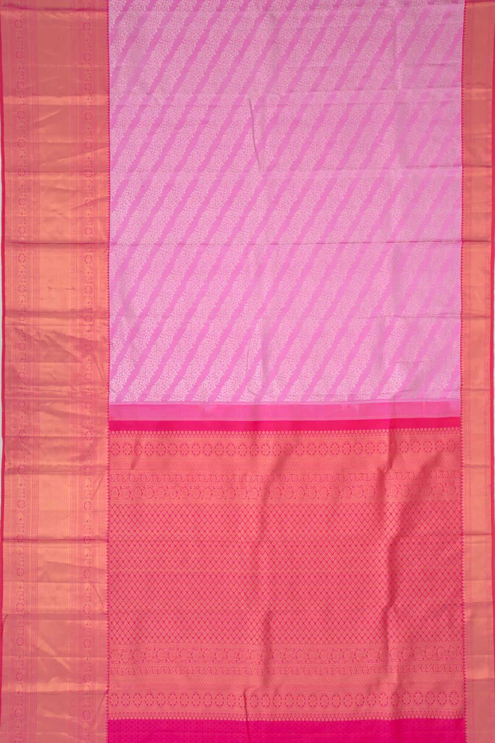 Kanchipuram Silk Diagonal Lines Pink Saree