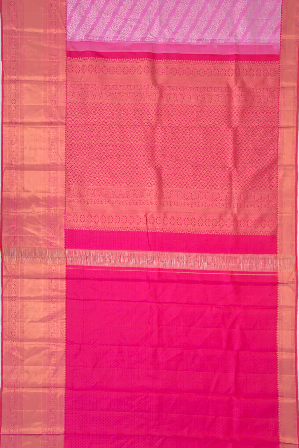 Kanchipuram Silk Diagonal Lines Pink Saree