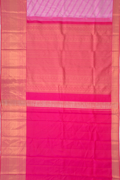 Kanchipuram Silk Diagonal Lines Pink Saree