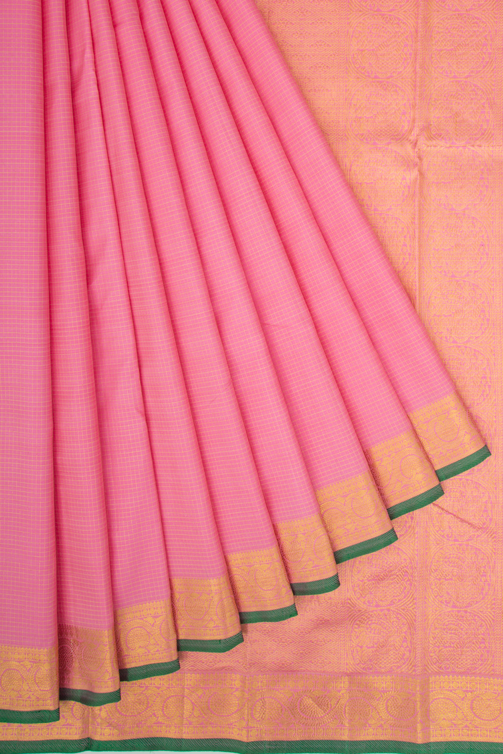 Kanchipuram Silk Kattam Checks Pink Saree