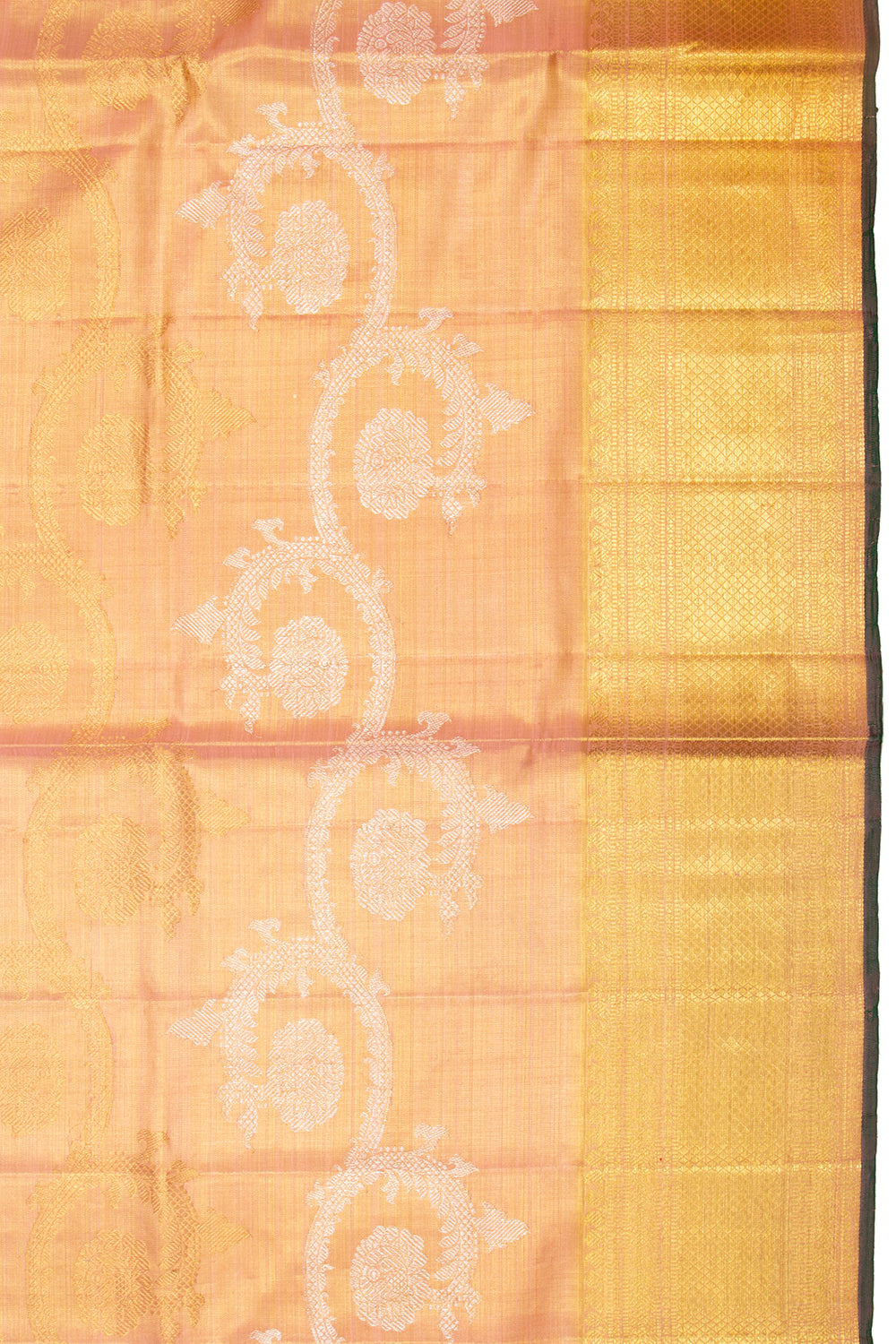 Kanchipuram Silk Peach Tissue Jaal Gold Saree