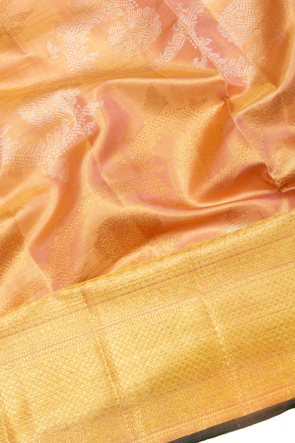 Kanchipuram Silk Peach Tissue Jaal Gold Saree