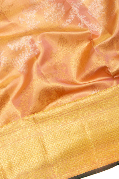 Kanchipuram Silk Peach Tissue Jaal Gold Saree