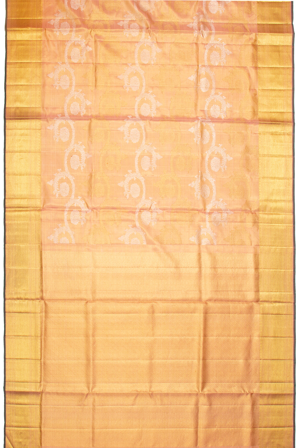 Kanchipuram Silk Peach Tissue Jaal Gold Saree
