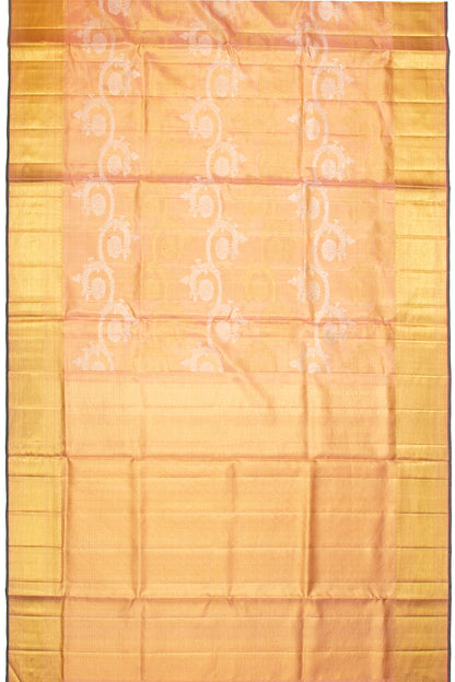 Kanchipuram Silk Peach Tissue Jaal Gold Saree