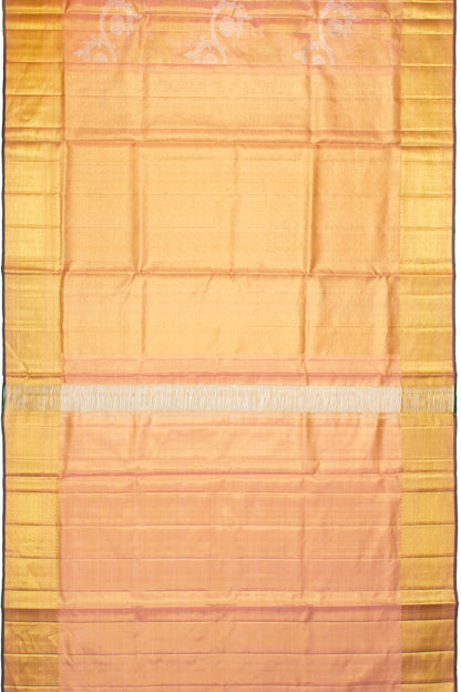 Kanchipuram Silk Peach Tissue Jaal Gold Saree