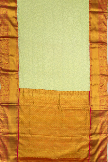 Lucknow Chikankari Georgette Green Saree With Attached Kanchi Border