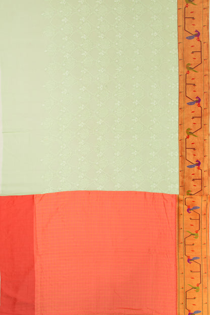 Lucknow Chikankari Georgette Pastel Green Saree With Attached Paithani Border