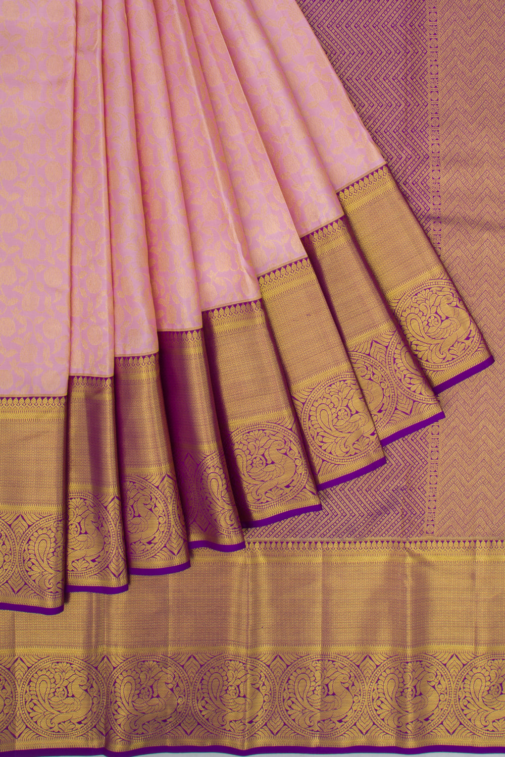 Kanchipuram Silk Brocade Baby Pink Saree