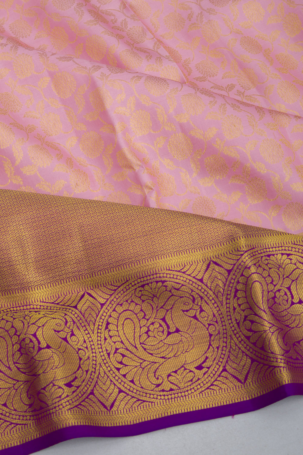 Kanchipuram Silk Brocade Baby Pink Saree