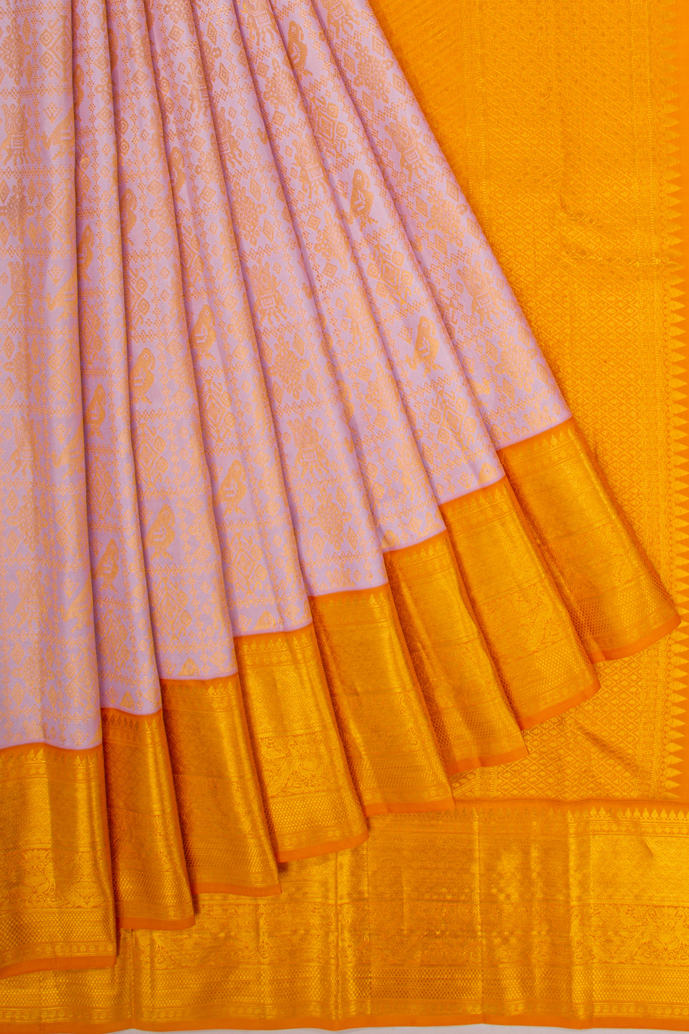 Kanchipuram Silk Checks And Butta Lilac Saree
