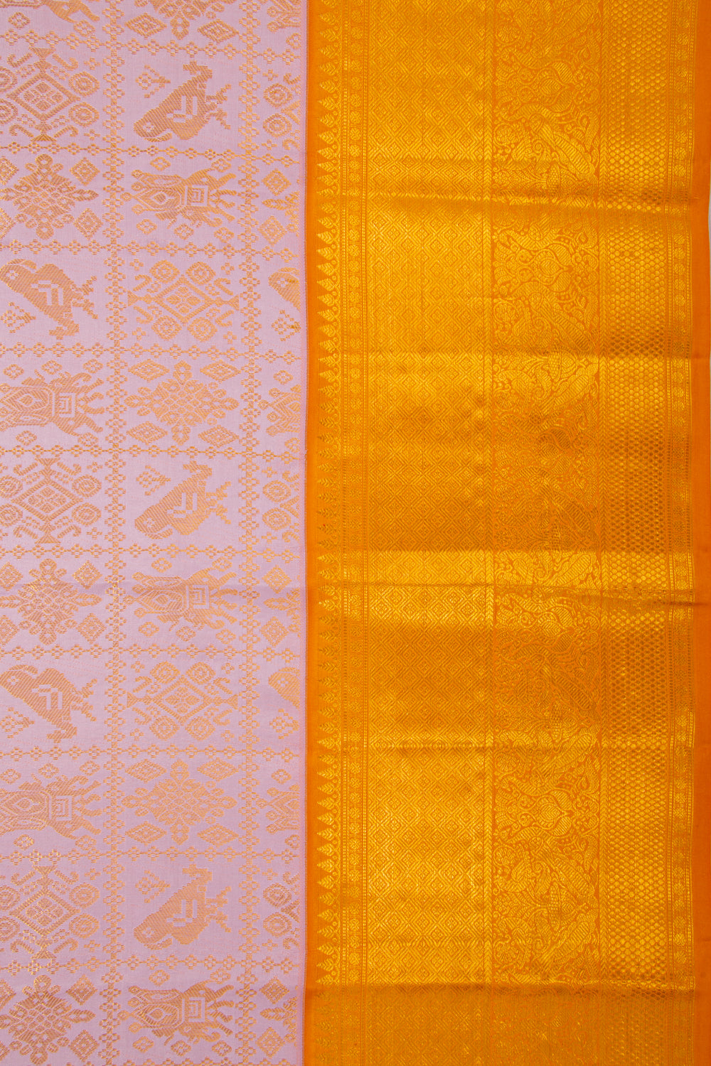 Kanchipuram Silk Checks And Butta Lilac Saree