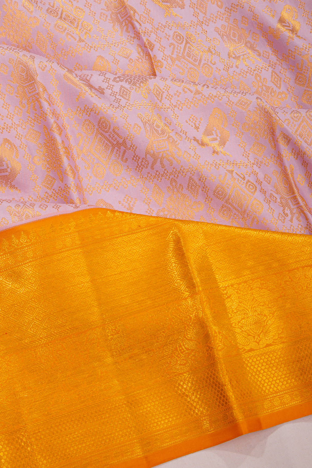 Kanchipuram Silk Checks And Butta Lilac Saree