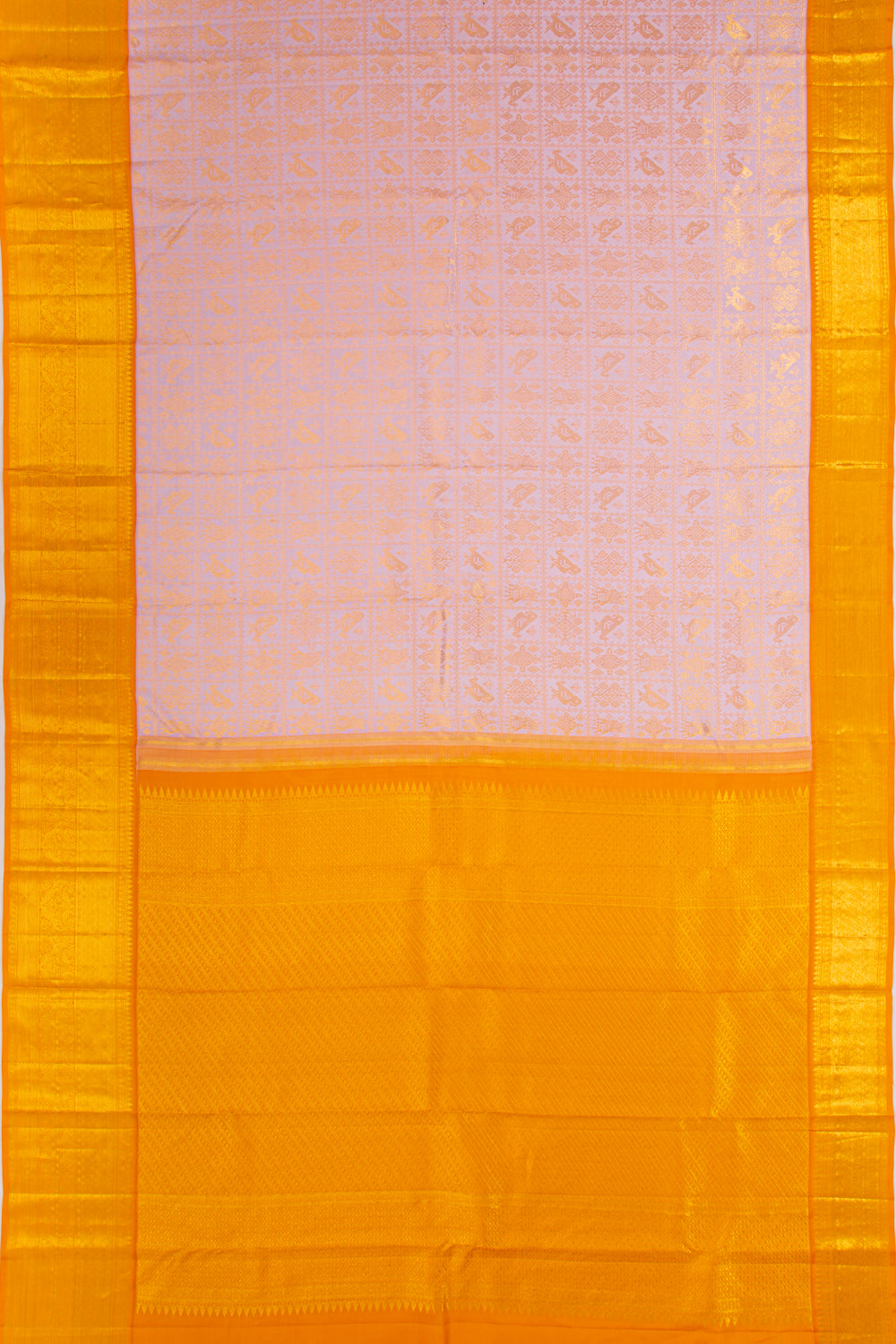 Kanchipuram Silk Checks And Butta Lilac Saree